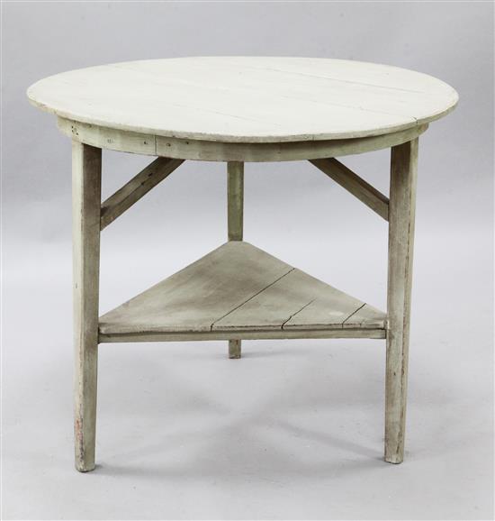 A French grey painted pine occasional table, W.2ft 11in. H.2ft 6in.